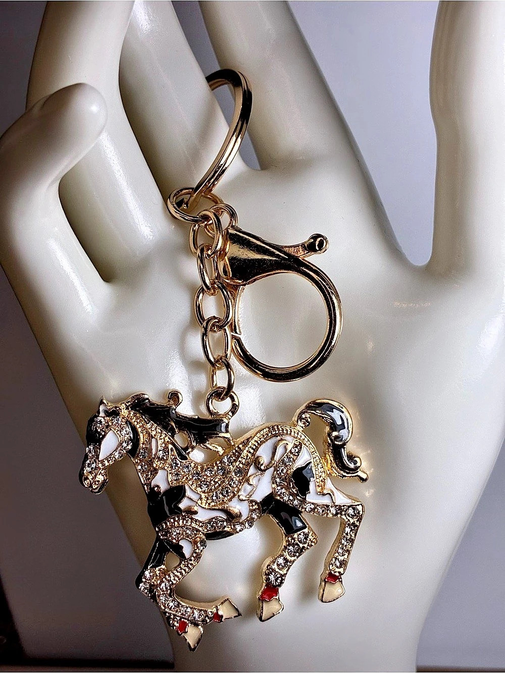 Horse Rhinestone Keychain Bag Charm in Gold & Black New Without Tags
